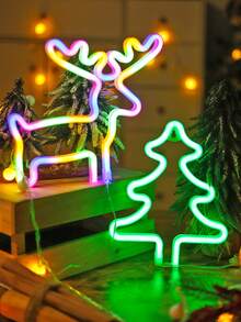 1pc Xmas Decor Reindeer Tree Stocking LED Neon Light,Christmas Indoor Room Decor Christmas Tree Design Neon Light,Battery&USB Powered,Christmas Decorative Lights,Christmas Tree Lights,Christmas Gift For Friends - White Housing - View 3