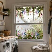 Butterfly Floral Grassland Static Cling Window Film, Butterfly Wildflower Wall Sticker Border, Privacy Protection Sticker, Glue-Free, UV Protection, Sunshade Temperature Control, Bathroom Frosted Glass Sticker, Home Decor - Butterflies In the Flowers - View 6