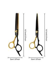HIENA 2pcs Professional Hair Cutting Scissors Set, Stainless Steel Straight Hair Shears & Thinning Texture Scissors, Black Gold Hairdressing Tools, Suitable For Men & Women Home & Salon Use - Black Gold - View 3