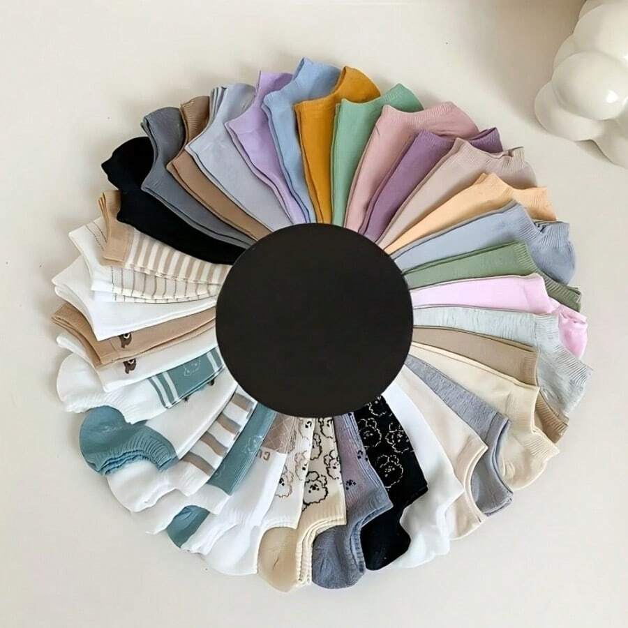 5 Pairs (Random Color) Unisex Spring/Summer Casual Short Socks, Fashionable Dopamine Color Palette, Comfortable Breathable Elastic Sports Short Socks, Suitable For Spring/Summer