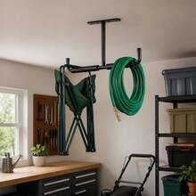 Black/Silver 1/2/4pcs Heavy-Duty Ceiling Storage Rack For Garage, Holds Hoses & Folding Chairs - Black - View 7