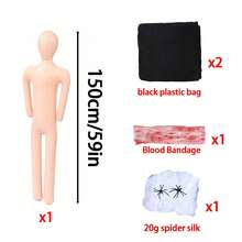5pcs Realistic Zombie Decor, 60 Inch Inflatable Corpse Model With Hanging Device, Includes 1 Humanoid Doll, 1 Shroud, 1 Tape And 1 Pack Of Spider Web, Suitable For Halloween Party, Holiday Decoration, Crime Scene - PVC Horror Prop - Horror Hanging Corpse - View 4