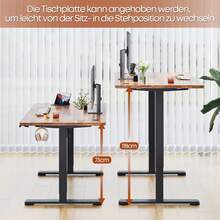 Devoko Height-Adjustable Electric Desk, Sit-Stand Desk With LED Control Panel, 2 Memory Heights, 73-118 Cm Height Adjustment, T-Steel Frame, 70 Kg Load Capacity, 100-180 Cm, Black/White/Beige/Rustic Wood - Fire Pattern - View 10