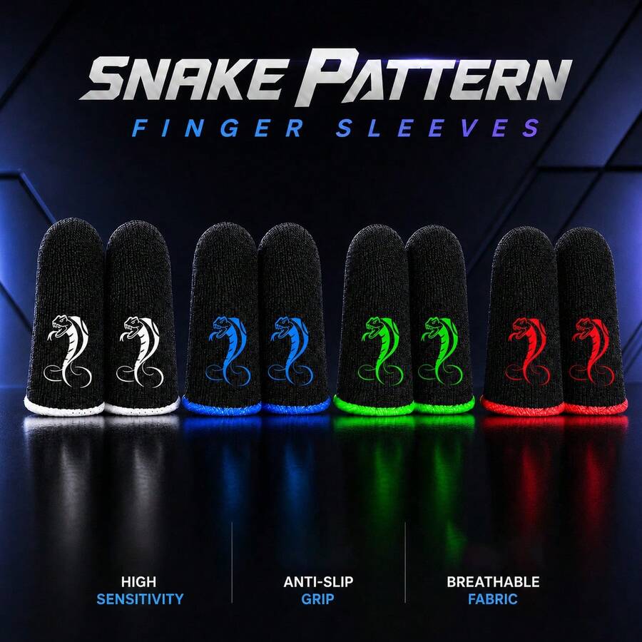 8pcs,Snake Gaming Finger Sleeves Set, Breathable Anti-Sweat Finger Covers, High Sensitivity Touch Control Sleeves For Mobile Games - Red - View 1