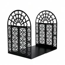 A Pair Of Hollowed Out Manchurian Window Hollowed Out Bookshelf Book Ends, Used For Heavy Book Ends, Black/Yellow High-End Book Ends, Metal Book Ends For Schools, Libraries, Desktop Storage, And Bookshelves. - Multicolor - View 18