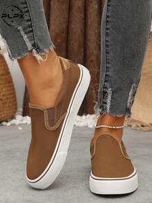 PLPX Zapatos de lona para parejas, zapatos holgados tipo slip-on, zapatos para caminar, zapatos de lona clásicos versátiles y de moda casual - Camel - Ver 6