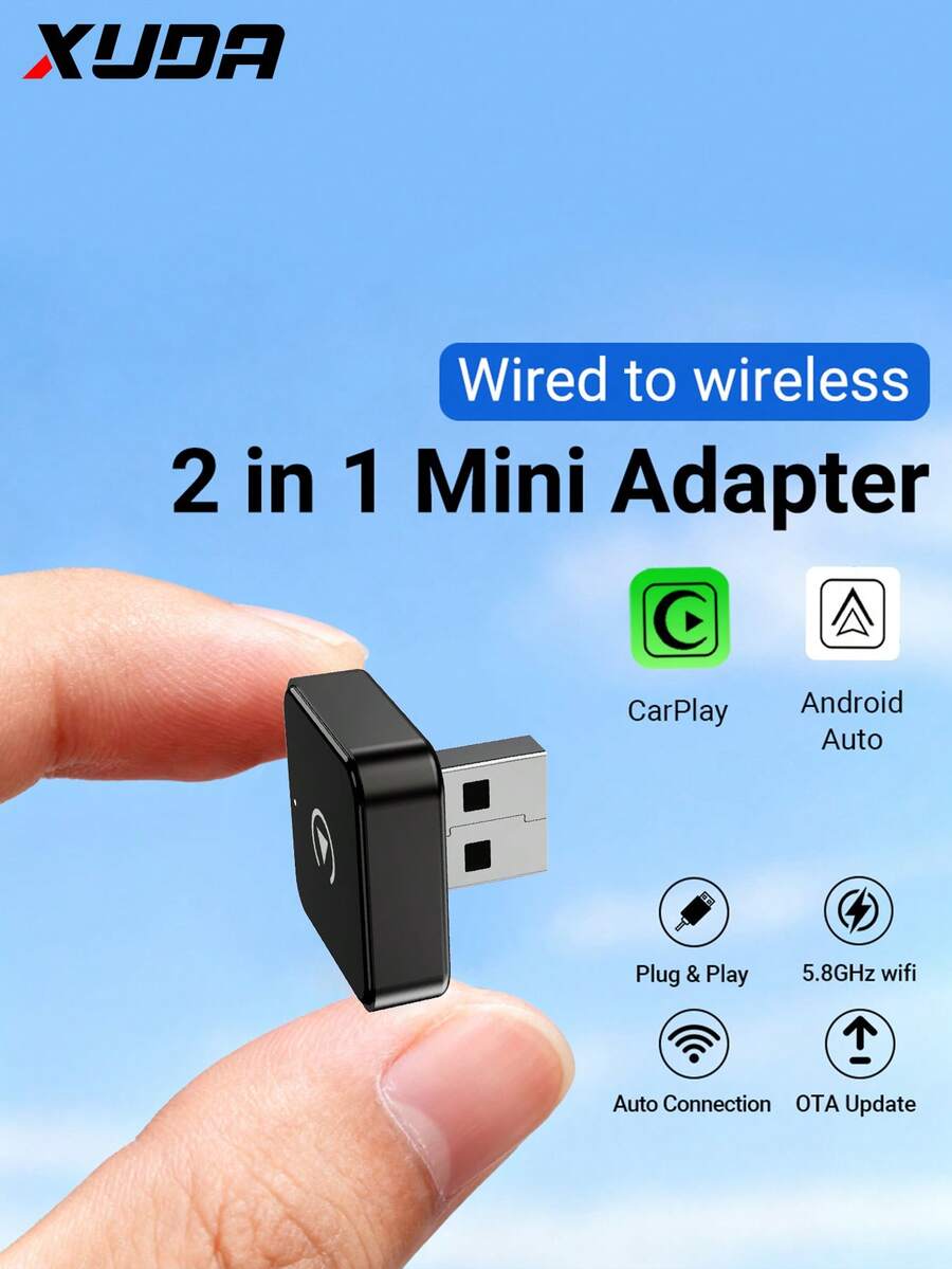 XUDA 2026 新款 2-in-1 無線 CarPlay / Android Auto 超迷你轉接器,2.4-5.0 GHz WiFi6 CarPlay 轉換器,有線轉無線,快速自動連接智能盒,無延遲,緊湊設計,時尚便攜,小巧精緻,兼容 與 Android,配備 USB/USB-C 接口,免電池 - B - 查看 1