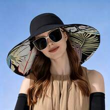 1pc Large Brim Leaf Pattern Bucket Hat, Sun Protection Hat For Shopping, Cool Summer Sun Hat For Women, Fashionable Sun Hat With Wide Brim, Spring/Summer Essential, Printed Versatile Sun Hat - Multicolor - View 11