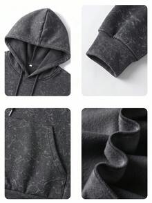 1pc Unisex Vintage Washed Black Sweatshirt, Multiple Vintage Prints, Y2K Street Style Fall - Black - View 6