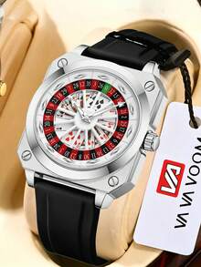VA VA VOOM Jam Tangan Pria Sporty Bentuk Persegi Berongga dengan Mekanisme Putar, Kombinasi Warna Merah Hitam + Skala Segi Empat Bercahaya, Jam Tangan Pria Modis, Cocok untuk Aktivitas Luar Ruangan Sehari-hari - Gaya putar dial - View 4