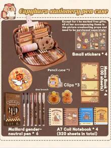 33pcs/226pcs/127pcs/47pcs Capybara‑Print Stationery Set, Multi‑Layer Large‑Capacity Pencil Box Set With Stickers, Keychain & Brooch, Patterned Stationery Supplies, Practical Collection For Daily‑Use - Khaki - View 29