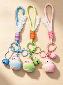 Resin Flocked Bird Keychain, Soft Flocked Texture, Cute Parrot Design, Healing And Adorable. Comes With Metal Key Ring, Can Be Hung On Car Keys, Also Suitable As Phone, Bag Charm For Girls, Exquisite And Compact, Versatile For Daily Use, Perfect As A Cute Small Gift. - Multicolor - View 1