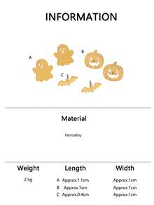 3pcs Gold Metal Ghost Bat Pumpkin Delicate Gothic Fun Jewelry Set Suitable For Party Luxury Banquet - Yellow Gold - View 8