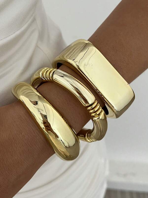 3/1 pieza Conjunto de brazalete y pulsera abierta de estilo vintage elegante y casual para mujer en color dorado CCB, adecuado para uso diario