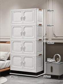 3/4 Layer No-Assembly Foldable Plastic Storage Box, Stackable Foldable Storage Cabinet, Suitable For Kitchen Living Room Snacks Toys, Bedroom Wardrobe Storage Box - White - View 3