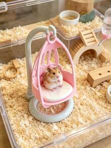 1pc Cute Pink Heart Shell Hamster Swing Chair, Vertical Rocking Toy, Suitable For Hamster, Hamster Cage Decoration Accessory, Small Pet Resting And Photo Prop - A - View 2