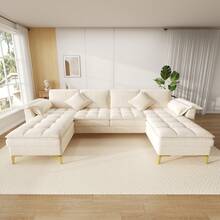 U-Shaped Chaise Lounge, 4-Seat Beige Chenille - Beige 4 Seat - View 4