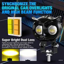 S&D 摩托車 3 吋 LED 霧燈 6000K 3500K 越野駕駛燈 30000 流明 輔助探照燈 工作燈，適用於卡車與汽車 - White and yellow - 查看 4