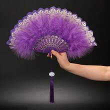1pc Faux Feather Embroidered Floral Fan - 1920s Vintage Flapper Hand Fan, Suitable For Masquerade, Dance, Halloween, Christmas & - 1920s Prohibition Era, Hand Fan, Historical Dance Party Prop - Multicolor - View 11