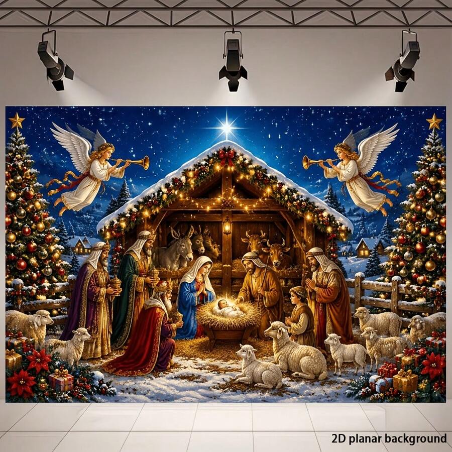 A 2d Flag Christmas Birthday Theme Banner Background, Decorated With Angel Trumpets Christmas Tree Sheep Gift Box And Other Classic Christmas Designs, Very Suitable For Banner Backgrounds Of Various Festivals. - 1 - View 1