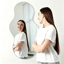 1pc Asymmetrical Wavy Acrylic Wall Mirror, Frameless Decorative Mirror, Aesthetic Asymmetrical Shaped Hanging Mirror, Creative Wall Mirror, Suitable For Bedroom, Bathroom, Living Room Home Wall Decor - Irregular - View 4