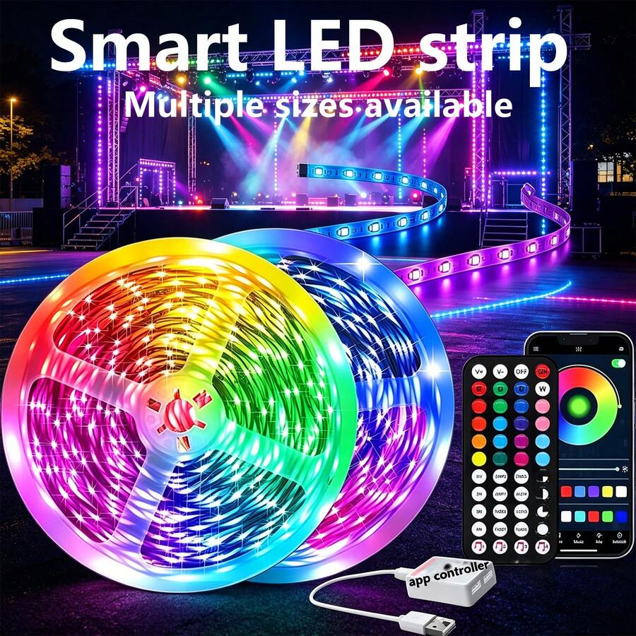 98.4英尺 2卷 RGB 變色 LED 燈條，APP 與遙控控制，音樂同步，可調光，可裁剪，USB 接口 LED 燈條，適用於臥室、遊戲室、電視和家居裝飾，萬聖節裝飾