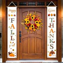 2Pcs Thanksgiving Welcome Sign,Autumn Hanging Banner,Fall Harvest Decor,Thanksgiving Party Wall Decorations - Multi-style a - View 6