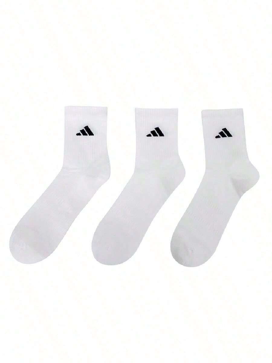 Adidas Kaos Kaki Pria dan Wanita Panjang Sedang SPW CREW 3PP Kaos Kaki Olahraga Harian Lembut untuk Perjalanan Kasual JC9273 - Putih/Hitam - View 1