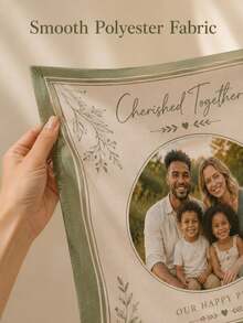 客製化照片家庭掛毯，可上傳照片，Cherished Together 植物風牆飾，綠色花卉聚酯纖維背景布，適用臥室、客廳，入厝、週年紀念、家庭慶祝，居家裝飾與有意義的禮物 - 彩色 - 查看 6
