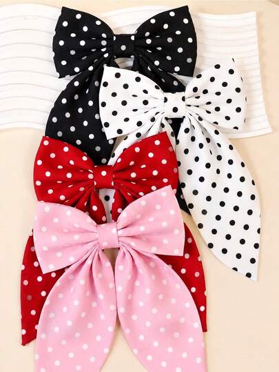 4Pcs Polka Dot Hair Bows For Women Girls Large Ribbon Bow Clips With Long Tails Cute Vintage Barrettes Hair Back To School Fall Hair Pins