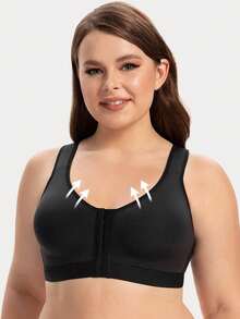 MELENECA Women's Front Closure Wirefree Post Surgery Plus Size Back Support Posture Bra - Black - View 4