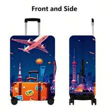 Shanghai City Skyline Airplane Travel Pattern Luggage Cover - Multicolor - View 2