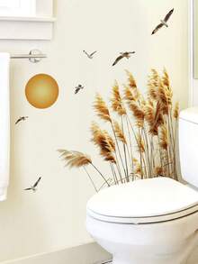 Multiple Simple Watercolor Sun And Reed Self-Adhesive Wall Stickers, Removable And Waterproof With No Residue, Featuring Sun, Flying Birds, And Autumn Reed Scenery Patterns, Perfect For Bedroom And Living Room Wall Decoration. - Wall Stickers - View 10