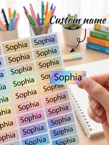 60pcs Customized Name Stickers, Glitter Rainbow Waterproof Long Name Stickers - Printed Labels - Long Size - Customized Labels - Hand Printed - Multicolor - View 11