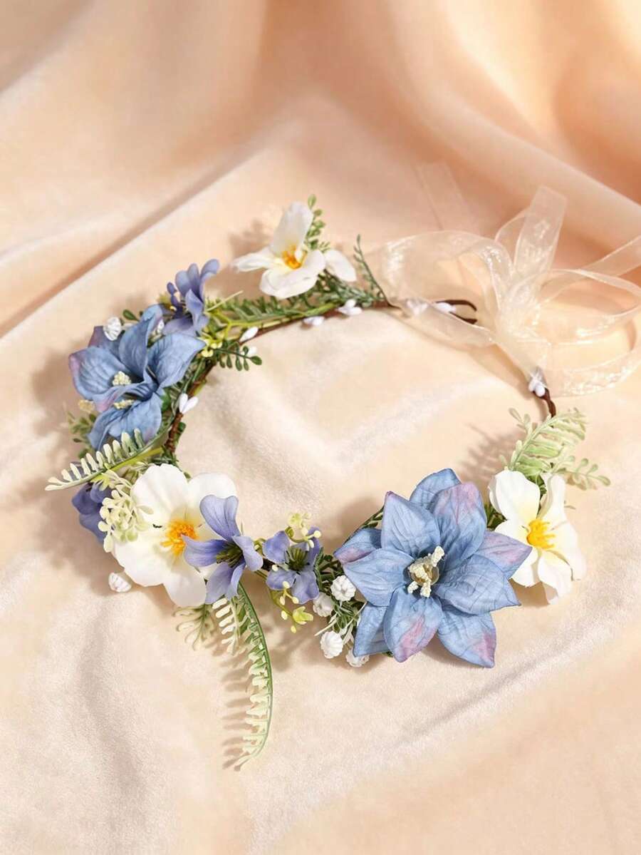 1件人造花仙女森系風格新娘婚禮季節波西米亞流蘇珠飾美學花冠 - 5883 4 - 查看 1