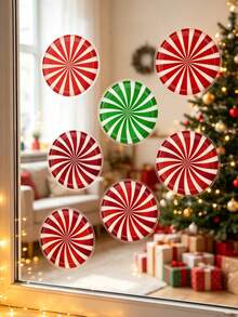 3pcs Christmas Floor Stickers | Colorful Candy Pattern Self-Adhesive Wall Decals | Bedroom, Entryway, Living Room And Hallway Home Decor Wall Stickers | Removable Stickers | Glass And Wall Decoration Decals | Christmas Party Decoration - Multiple Styles - View 2
