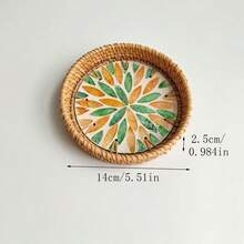 Handmade Woven Rattan Decorative Plate, Diameter 5.51 Inches, Height 0.984 Inches, Colorful Shell Decorative Plate, Home Rattan Decorative Plate - Multicolor - View 24
