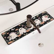 1pc Halloween Cute Ghost Design, Non-Slip Rubber Faucet Water Absorbent Mat, Bathroom Faucet Splash Guard, Mud Guard, Moisture-Proof Non-Slip Faucet Pad, Kitchen Countertop Accessory. Protect Your Kitchen Countertop. - Multicolor - View 2