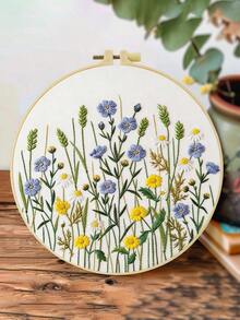 1PC 20*20cm/7.9*7.9in,Flowers Embroidery Kit, DIY Handmade Embroidery Set For Adult Beginners, Home Gift, Women's Sewing Gift, Including User Manual, Printed Pattern Fabric, Embroidery Frame, Needle And Thread. - A - View 15