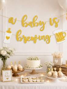 1 Set A Baby Is Brewing Gold Glitter Banner With Baby Bottle & Beer Mug, Beer Themed Coed BabyShower Decorations, Couples BabyShower & Gender Reveal Party Decor - View 6
