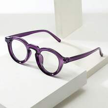 1件中性復古圓形小框高品質學術風極簡個性時尚平光眼鏡，適合日常配戴、聚會與休閒使用 - 紫框平光鏡 - 查看 6