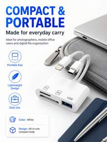 huaxunyuan 1 buah Adaptor USB Pembaca Kartu SD 3-in-1, dengan Pembaca Kartu Memori Adaptor USB 3.0 Kartu SD/TF, Kompatibel dengan MacBook/Smartphone Seri 17 Pro Max/17 Pro/17/Air/16/15/14/13/12/11/XS/XR/8/7/6, Pasang dan Mainkan - Putih - View 2