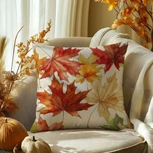 1pc Autumn Maple Leaf Print Pillowcase, Vibrant Autumn Leaf Design With Red, Orange, Yellow And Green Leaf Pattern, Machine Washable Polyester Material, Suitable For Living Room Sofa, Bay Window, Thanksgiving Atmosphere Decoration, Zipper Closure, Double-Sided Print, Machine Washable (Inner Core Not Included) - Multicolor - View 11