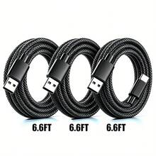 3pcs USB A To Type-C Nylon Braided Fast Charging Data Cable, Wear-Resistant Charging Cable, 1-3m Optional, Compatible With Samsung, , And Other Android Type-C Phones, Suitable For Car And Indoor Use, Halloween Gift Choice - Black - View 9