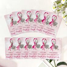 12pcs Charming Pink Series Breast Cancer Awareness Theme Party Keychain Gift Set, Featuring Ribbon And Evergreen Tree, Paired With Inspirational Pink Ribbon Greeting Cards. During Breast Cancer Awareness Month, Give Women A Positive And Uplifting Gift, Perfect For Decorating Bags, Wallets, Backpacks, Keys, Breast Cancer Awareness Gift For Women - Multicolor - View 3