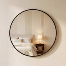 Matte Black/Gold Frame Round Mirror, Fashion Round Vanity Mirror, Suitable For Bathroom/Entryway/Bedroom/Living Room/Vanity, Rustic Home Decor, Autumn Soft Furnishing, Makeup Storage, Bathroom Accessories, Back To School Essentials - 40cm/15.75inch - View 1