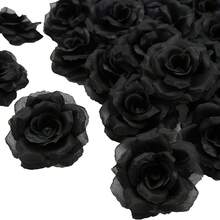 17 kuntum bunga mawar hitam buatan, mawar palsu tanpa tangkai untuk dekorasi, pernikahan, Halloween, dan pembuatan buket bunga buatan. - 17 item - View 2