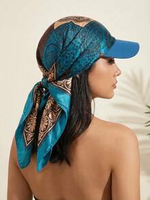 1pc Women's Bohemian Leopard/Paisley Print Satin Headscarf Hat, Silky Triangular Brim Sun Hat, Summer Sun Protection Headscarf, Suitable For Summer - Multicolor - View 12