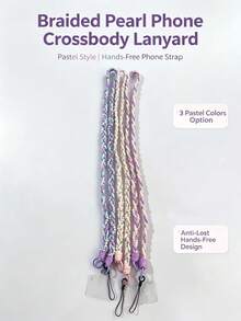 1pc Handmade Pearl Chain Creative Crossbody Long Phone Lanyard Bag Strap - Multicolor - View 1