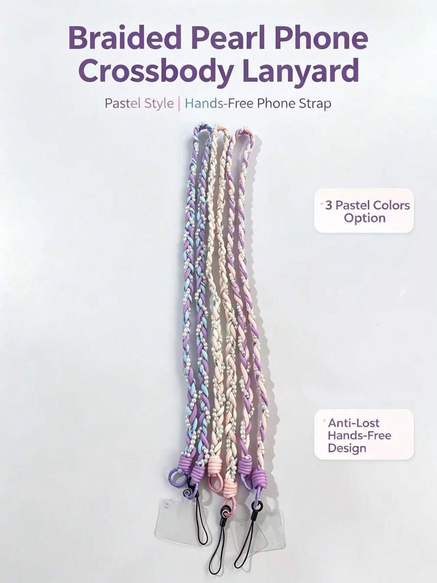 1pc Handmade Pearl Chain Creative Crossbody Long Phone Lanyard Bag Strap - Multicolor - View 1